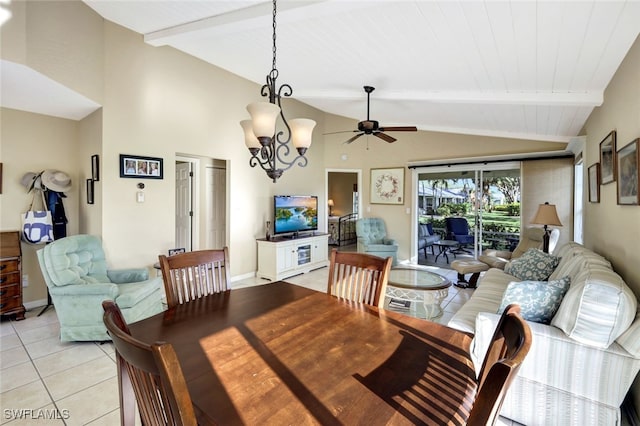 14899 Crescent Cove Dr, Fort Myers, FL 33908 - dining space with a ceiling fan, light tile patterned floors, a chandelier, and baseboards