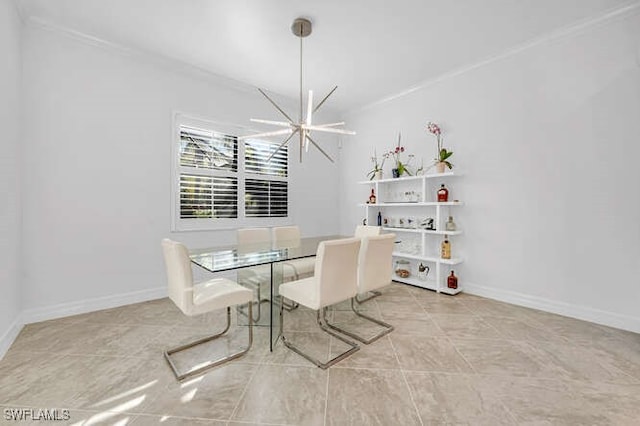 dining area with crown molding and an inviting chandelier