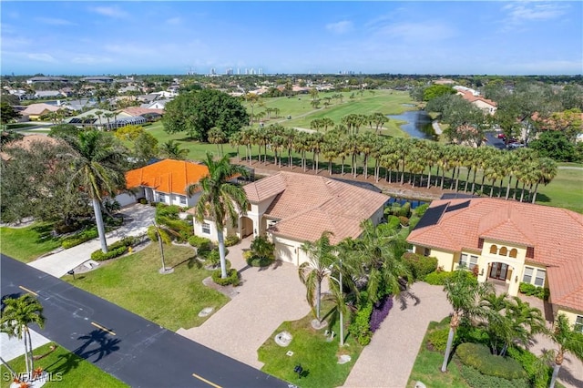 aerial view featuring a water view and a residential view