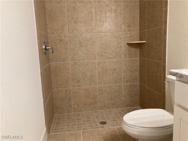 bathroom with a tile shower and toilet