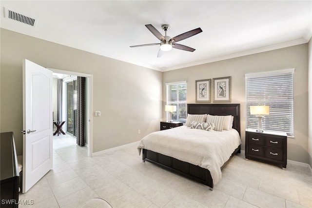 14558 Manchester Dr, Naples, FL 34114 - bedroom featuring ornamental molding, light tile patterned floors, and ceiling fan