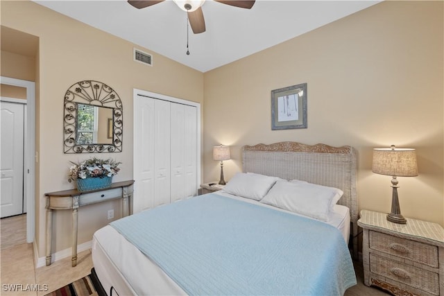 bedroom featuring a closet and ceiling fan