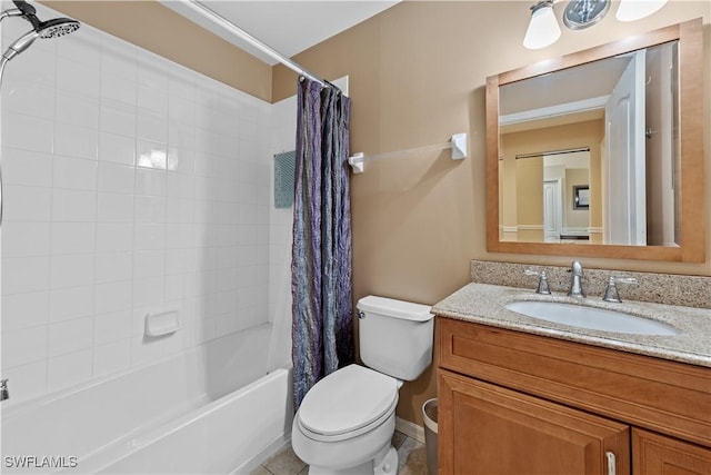 full bathroom featuring shower / bath combo, vanity, and toilet