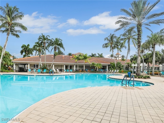 pool with a patio area