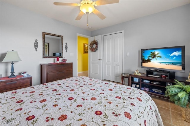 bedroom with a closet and ceiling fan