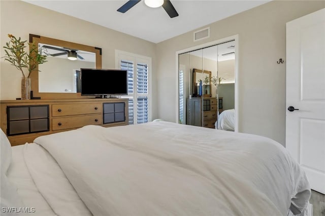 bedroom with a closet and ceiling fan