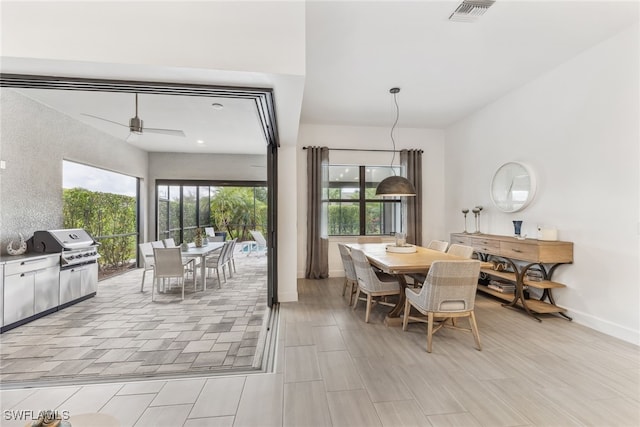 dining space featuring ceiling fan and a healthy amount of sunlight