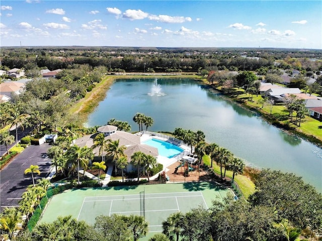 aerial view featuring a water view