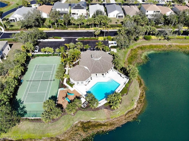 drone / aerial view featuring a water view