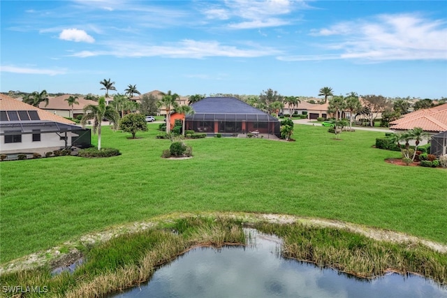 aerial view with a water view