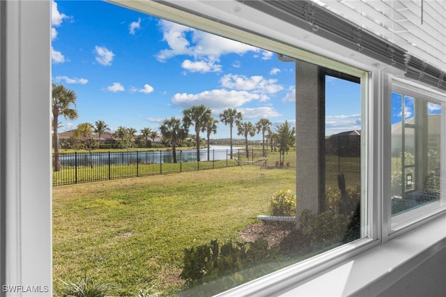 view of yard with a water view