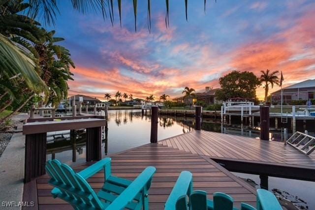 view of dock with a water view