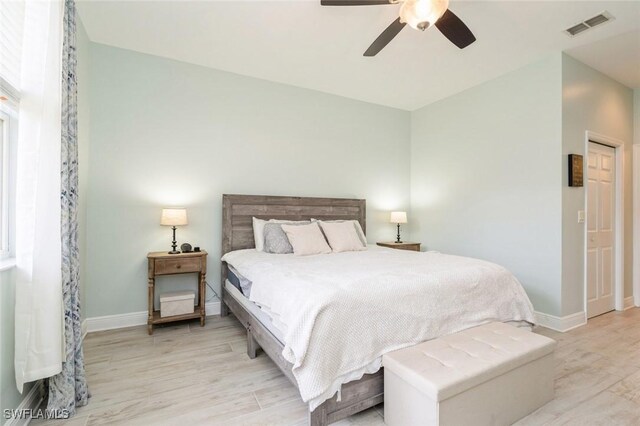 2291 Granby Dr, Lehigh Acres, FL 33973 - bedroom with a ceiling fan, baseboards, visible vents, and wood finished floors