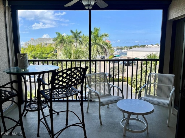 balcony with ceiling fan