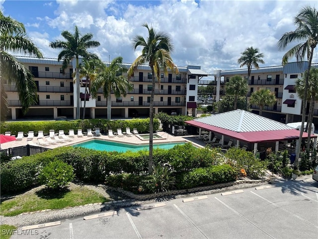 view of swimming pool with a patio area