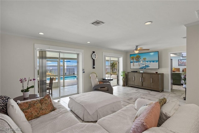 4071 E River Dr, Fort Myers, FL 33916 - bedroom with crown molding and access to exterior