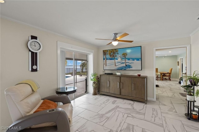 4071 E River Dr, Fort Myers, FL 33916 - living room featuring crown molding and ceiling fan