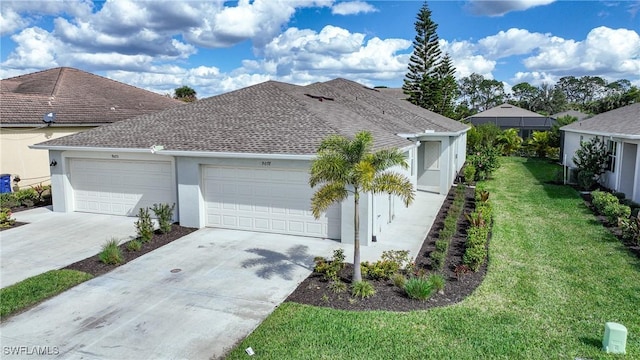 view of property exterior featuring a yard and a garage