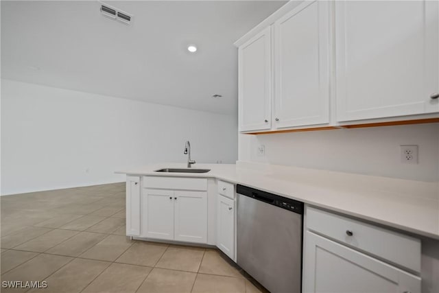 kitchen with sink, stainless steel dishwasher, and white cabinets