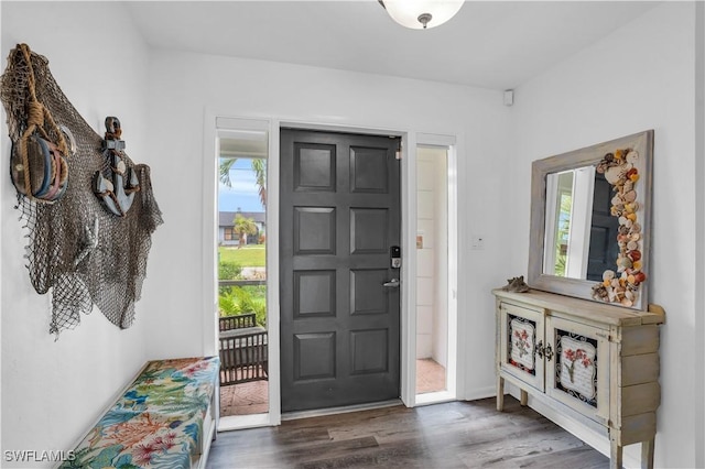 entryway with dark wood-style floors