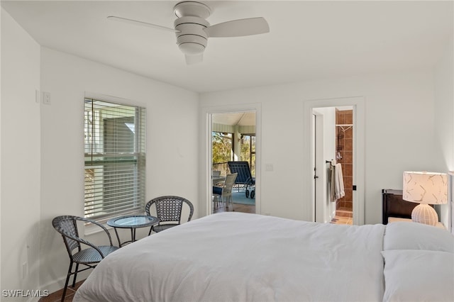 bedroom featuring a ceiling fan and baseboards