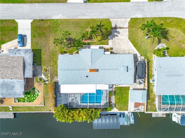 aerial view with a water view