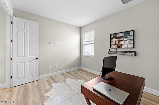 office area featuring light hardwood / wood-style floors