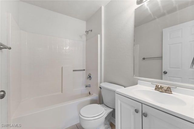 full bath with toilet, shower / bathing tub combination, and vanity