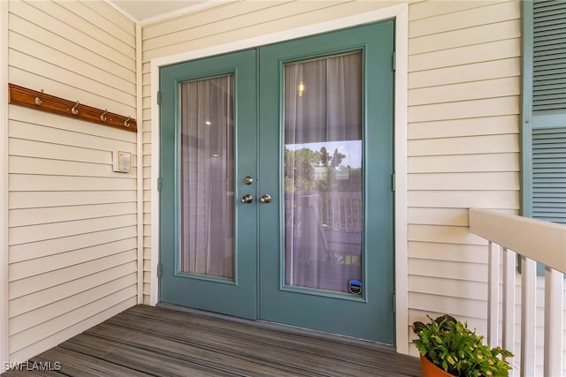 doorway to property featuring french doors