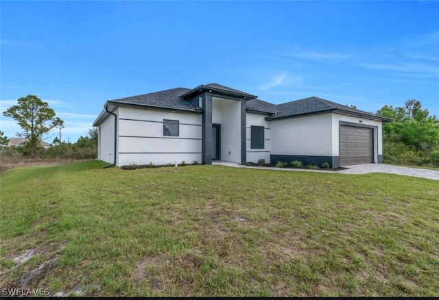 2808 61st St W, Lehigh Acres, FL 33971 - view of front of house featuring driveway, stucco siding, an attached garage, and a front yard