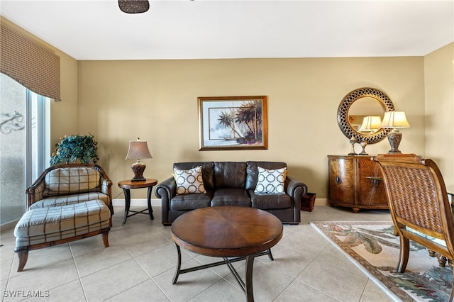 living room featuring light tile patterned flooring