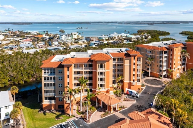 aerial view with a water view