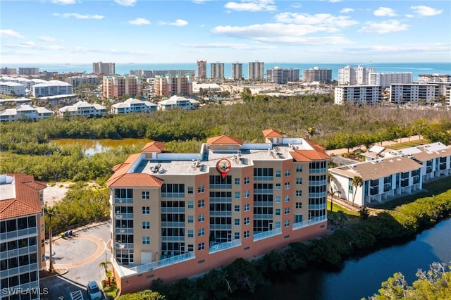 bird's eye view featuring a water view