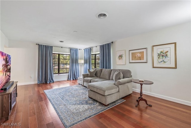 living room with hardwood / wood-style floors