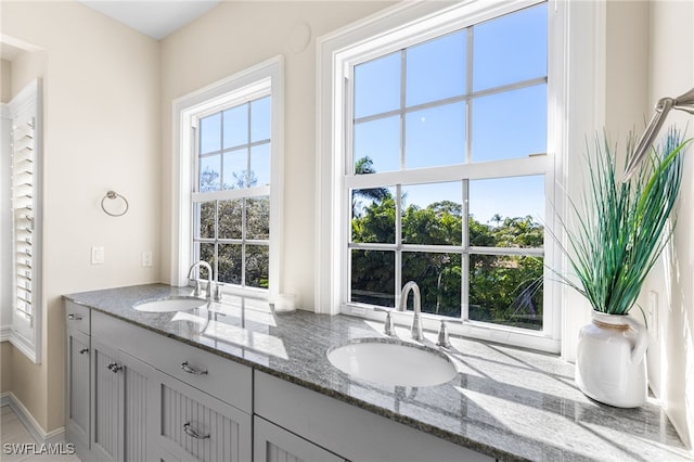 bathroom featuring a sink and double vanity