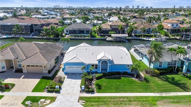 aerial view with a water view