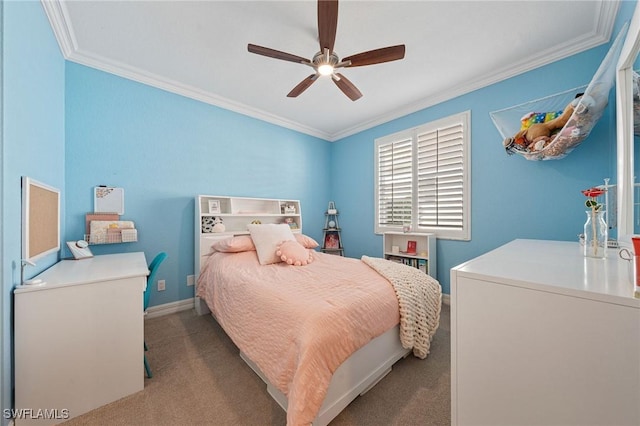 1813 Senegal Date Dr, Naples, FL 34119 - carpeted bedroom featuring ornamental molding, a ceiling fan, and baseboards