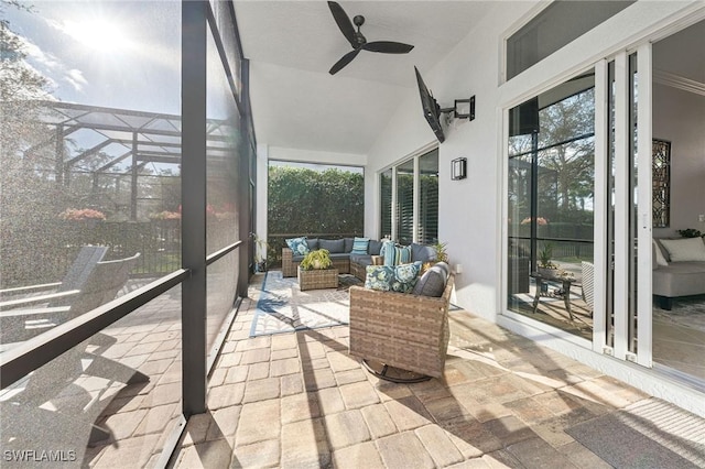 1813 Senegal Date Dr, Naples, FL 34119 - sunroom / solarium with an outdoor living space, ceiling fan, and lofted ceiling