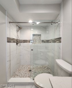 full bathroom with toilet and a stall shower