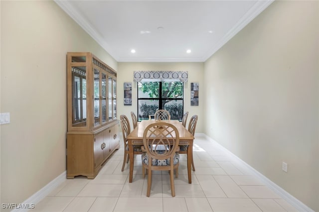 3366 Baltic Dr, Naples, FL 34119 - dining area with recessed lighting, crown molding, baseboards, and light tile patterned floors
