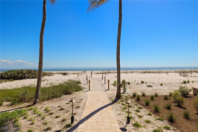 property view of water featuring a view of the beach