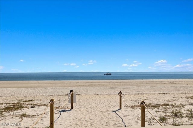 view of water feature with a beach view