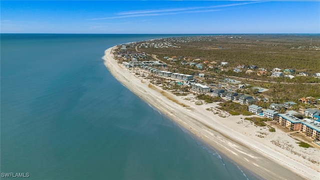 aerial view with a water view and a view of the beach