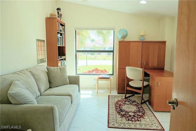 home office featuring recessed lighting