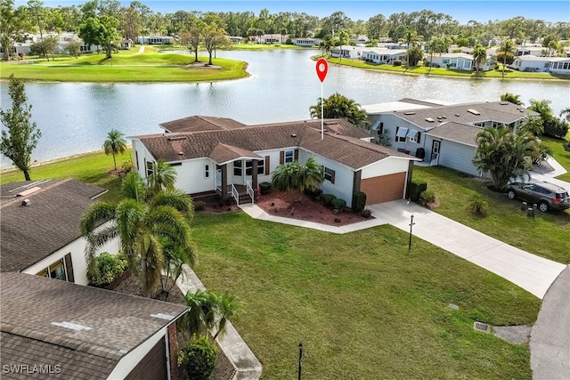 drone / aerial view featuring a water view