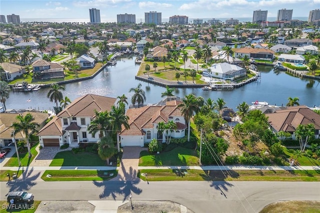 aerial view with a water view