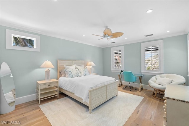 532 Pine Grove Ln, Naples, FL 34103 - bedroom with visible vents, baseboards, recessed lighting, a ceiling fan, and light wood finished floors