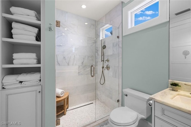 532 Pine Grove Ln, Naples, FL 34103 - full bath featuring vanity, a stall shower, and recessed lighting