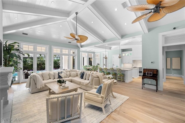 532 Pine Grove Ln, Naples, FL 34103 - living room featuring a ceiling fan, light wood finished floors, and recessed lighting