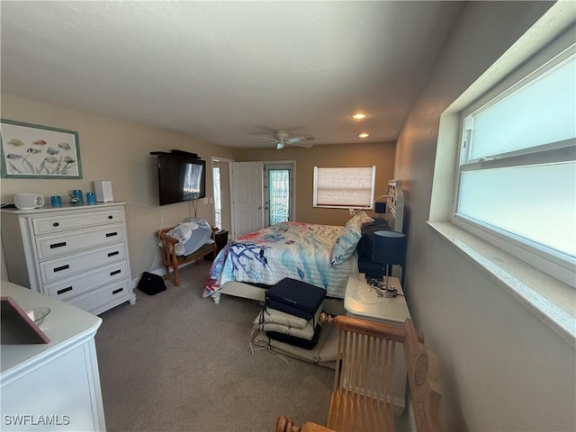 bedroom with carpet floors and ceiling fan